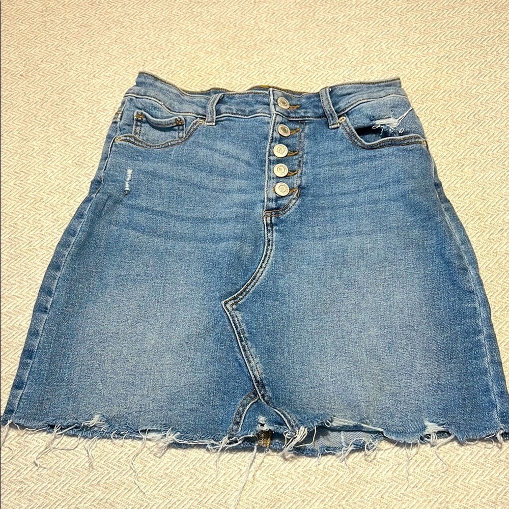 Maurices Blue Distressed Denim Mini Skirt. Size 4